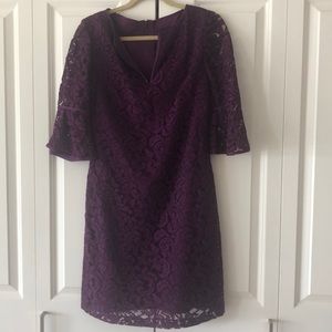 Adrianna Papell purple Lace over silk 3/4 dress